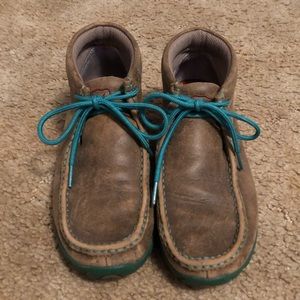 Teal twisted x driving moccasins